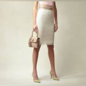 Talbots Crochet Daisy Skirt Lined Spring Classic Ivory Tan Sz. 8 Black Label